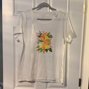 J. Crew White Tee with Vibrant Fruit Design